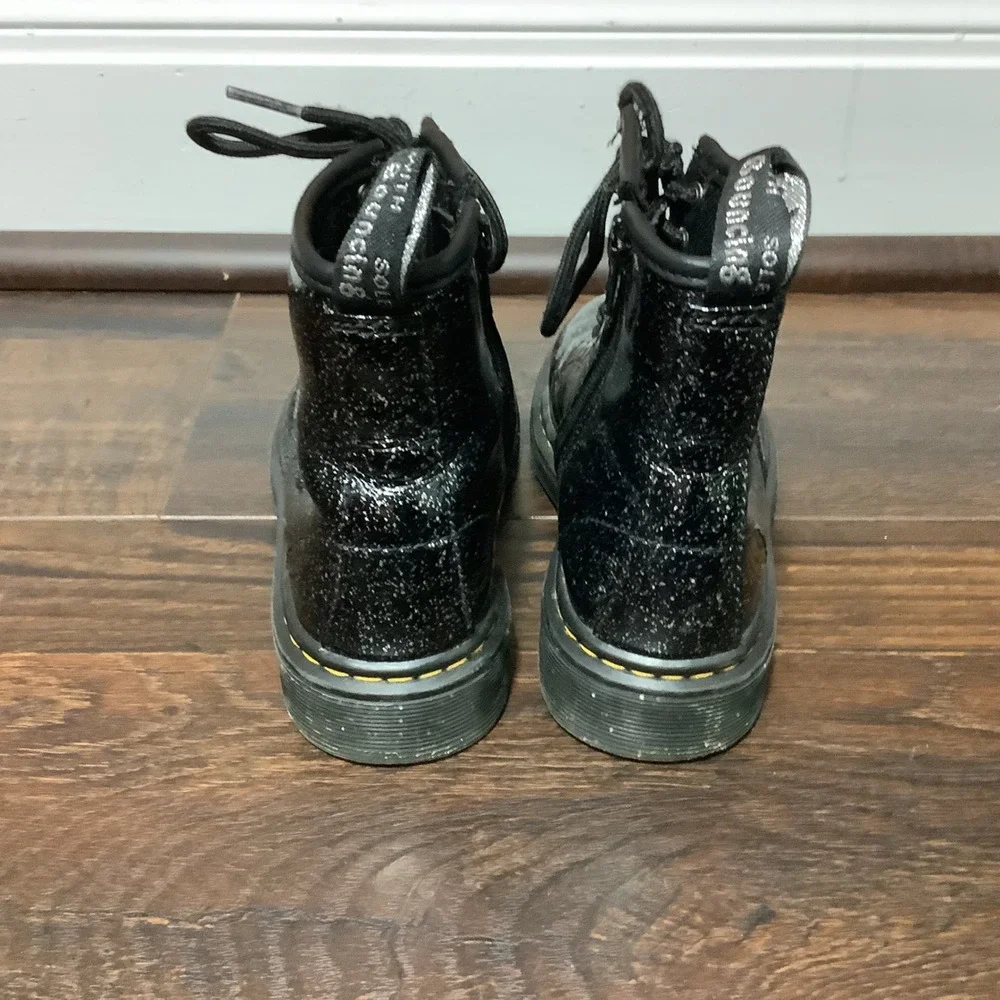 Dr. Martens 1460 J Black Glitter Lace Up Side Zip Boots Kids US 13